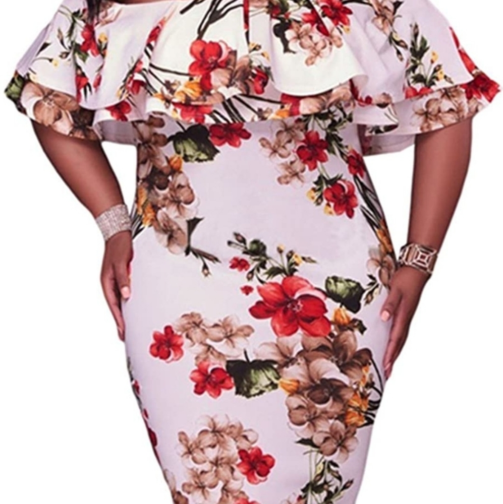 Women's Off Shoulder Ruffle Floral Print Dress